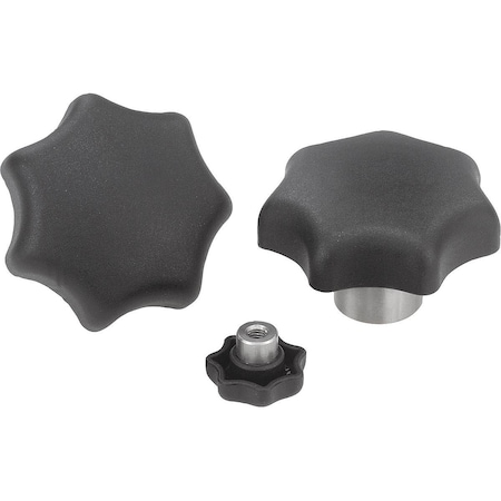 Star Grip With Protruding Bushing M06X15, D1=32, H=21, Form:L, Thermoplastic Black, Comp:Steel